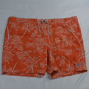 Caribbean Joe XXL x 7" Orange Print Pull On Mesh Lined‎ Swim Trunks Shorts